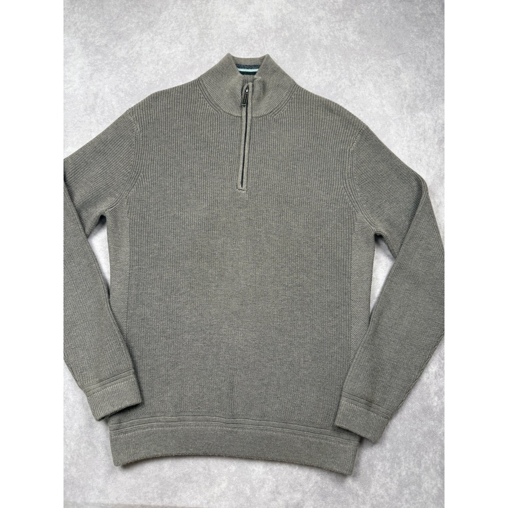 Ted Baker London Mens Sz 4 L Taupe Brown Ribbed Quarter Zip Knit Sweater Classic